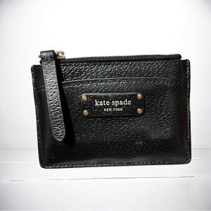🌻Kate Spade New York Black Leather Small Zip Card Holder Wallet Excellent Cond.